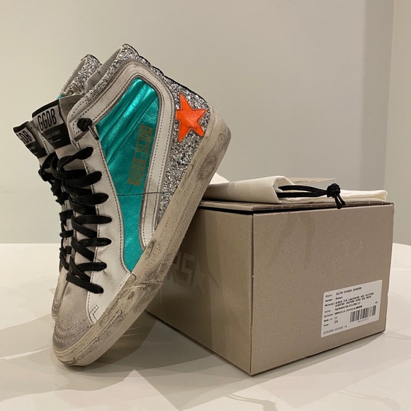 Golden Goose Slide Sneaker Green/Glitter sz 36 NIB - Picture 2 of 10